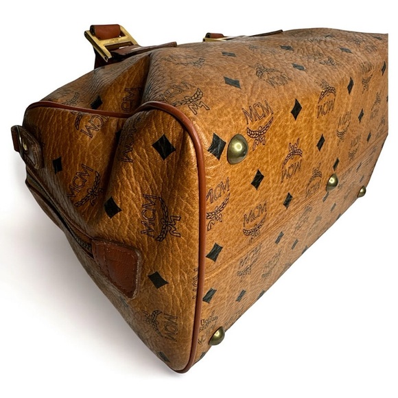 MCM Vicetos Monogram Cognac Boston Bag - Picture 7 of 12